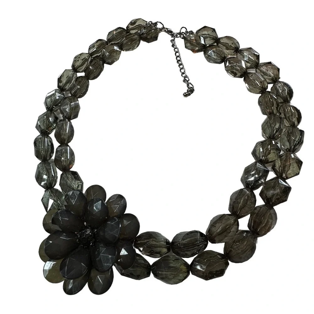 Stunning Beaded Large Flower Double Strand Statement Necklace